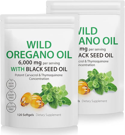 Oregano Oil Capsules,240 Softgels, 2 in 1 6,000mg 6,000mg Wild 200mg - 4X Strength