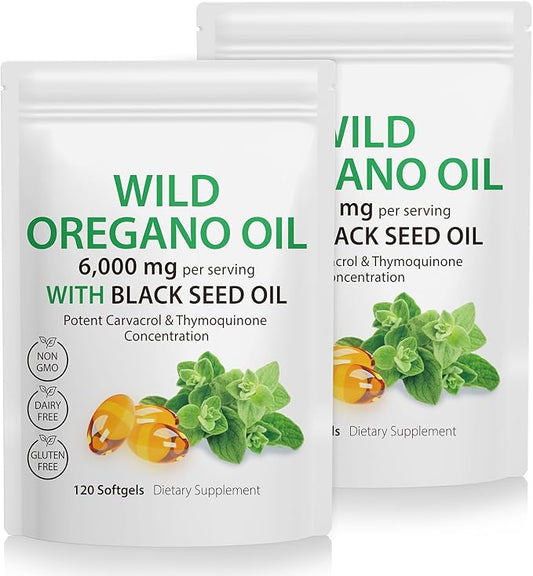 Oregano Oil Capsules,240 Softgels, 2 in 1 6,000mg 6,000mg Wild 200mg - 4X Strength