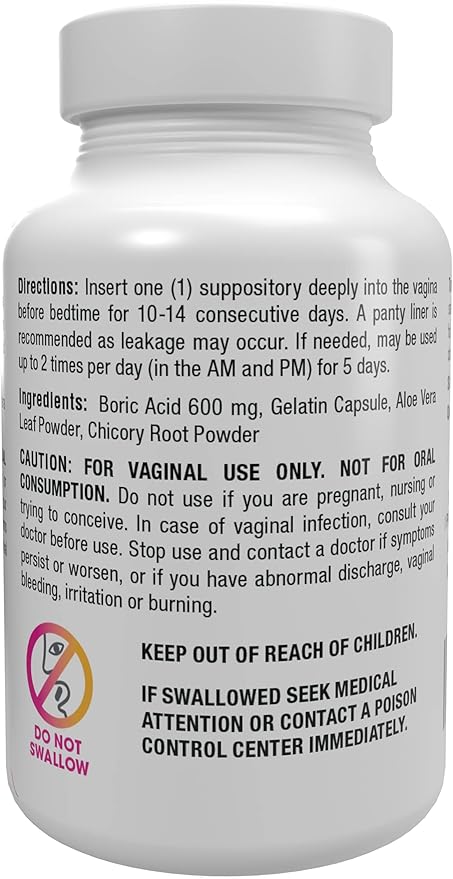 vH essentials Boric Acid Plus Vaginal Suppositories, Prebiotic Infused with Soothing Aloe Vera, pH Support Formula Fights Odor and Promotes Freshness, 600mg Boric Acid, 30 Count