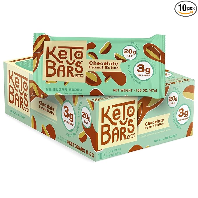 KETO BARS : The Original High Fat, Low Carb, Ketogenic Bar. Gluten Free, Homemade with simple ingredients. [Chocolate Peanut Butter, 10 Pack]