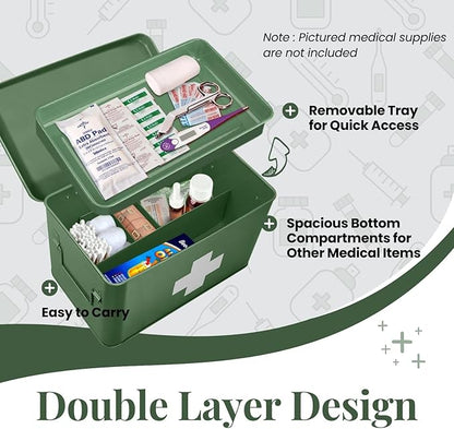 Flexzion First Aid Box Organizer Empty 13" Green