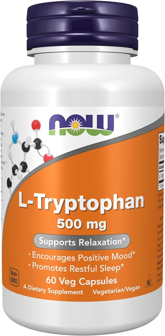 NOW Supplements, L-Tryptophan 500 mg, Encourages 60 Veg
