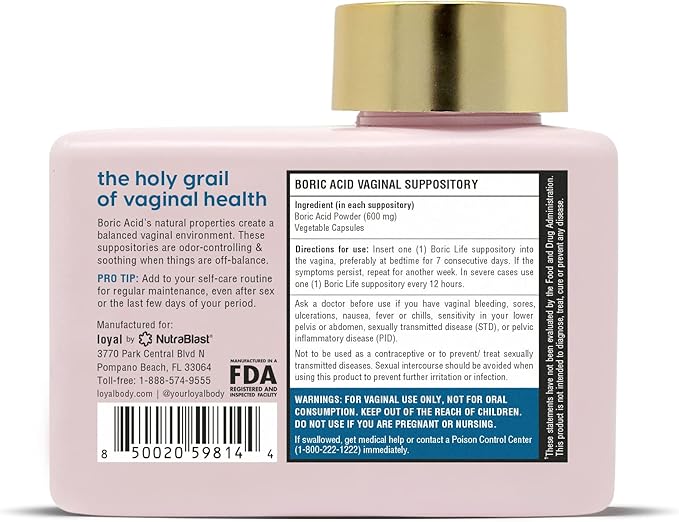 Loyal Boric Life - Boric Acid Vaginal Suppositories - 600mg - Supports Odor Control - Promotes Vaginal Balance - Soothes Discomfort - Made in USA - 30 Count