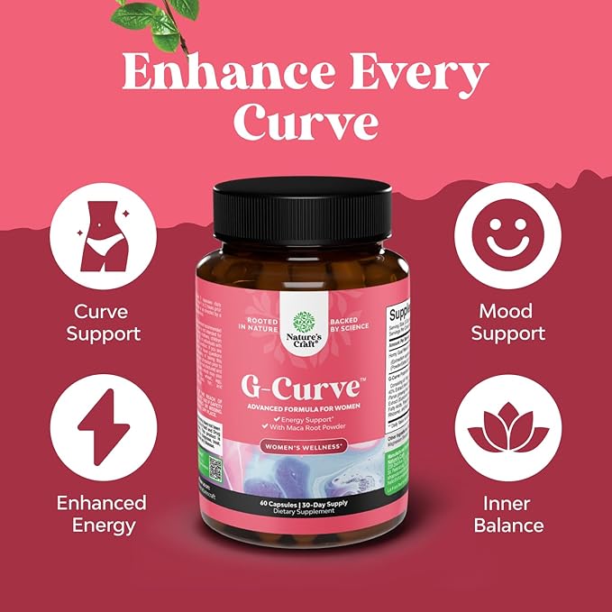 Natures Craft G-Curve Butt and Breast Enhancement Pills - Herbal Enhancer May Support Body Sculpting Curves with Saw Palmetto Extract Horny Goat Weed for Women *Results Vary 60 Count