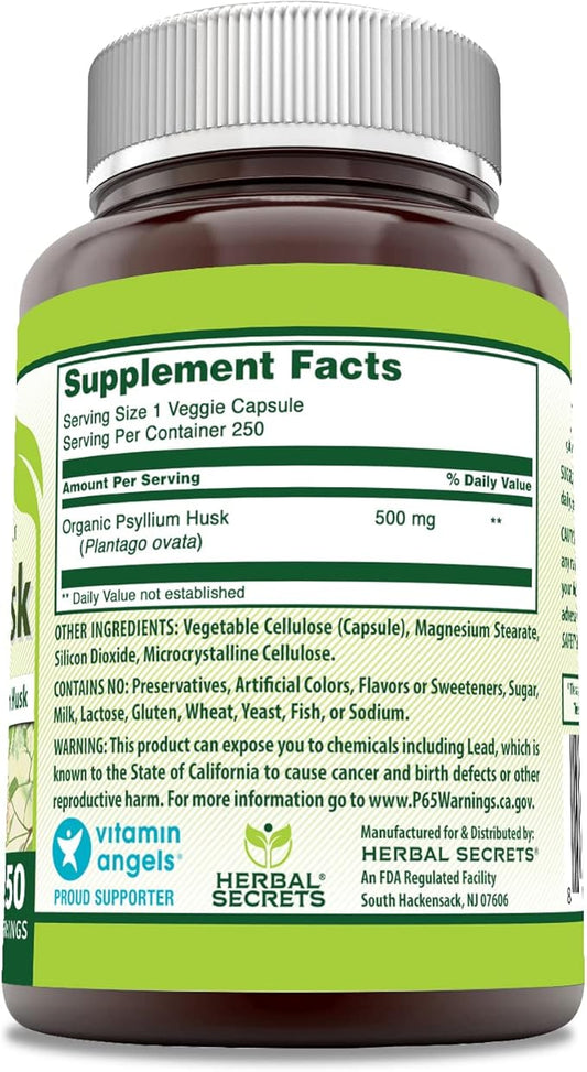 Herbal Secrets Psyllium Husk Supplement 500 Mg 250 Veggie