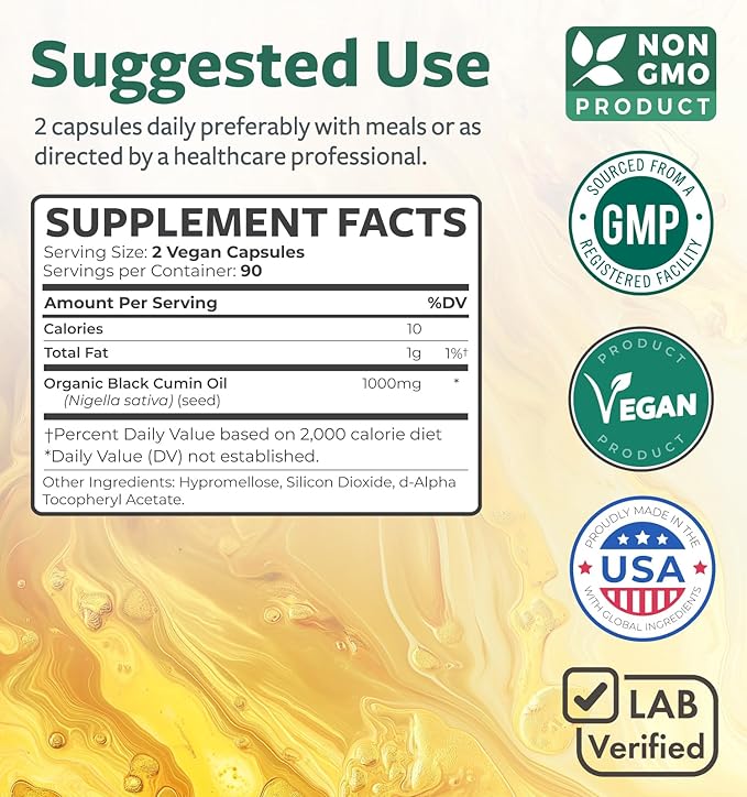 Black Seed Oil 180 Softgel 500mg Each, 1000mg Per 2 Capsule