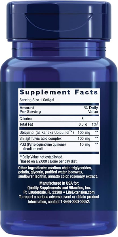 Life Extension Super Ubiquinol CoQ10 with PQQ, CoQ10, PQQ, shilajit, heart health, cellular energy support, 8x better absorption, gluten-free, 100 mg, 30 softgels