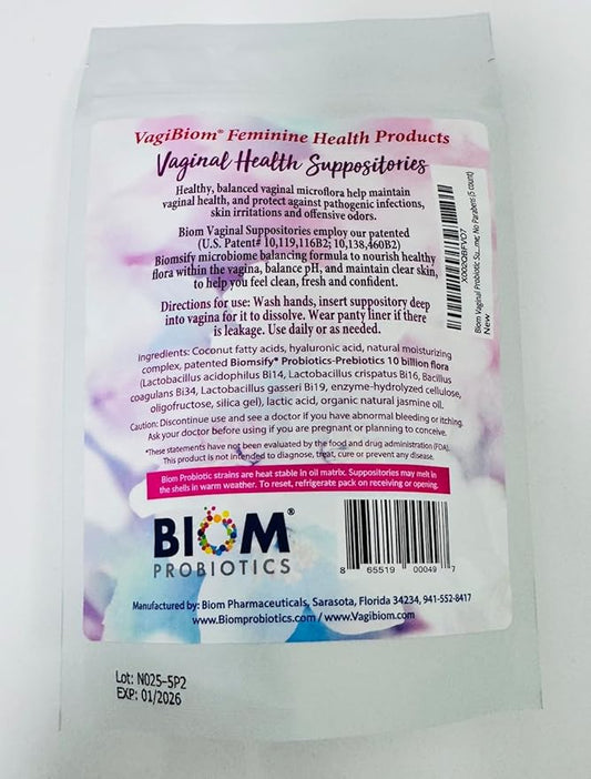 Biom Vaginal Probiotic Suppository: Natural Vaginal (5 Count)