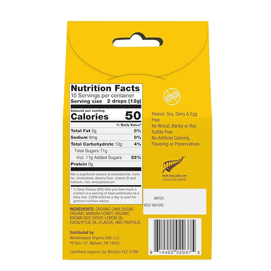 Wedderspoon Organic Manuka Honey Drops, Lemon 20 Count 1) |