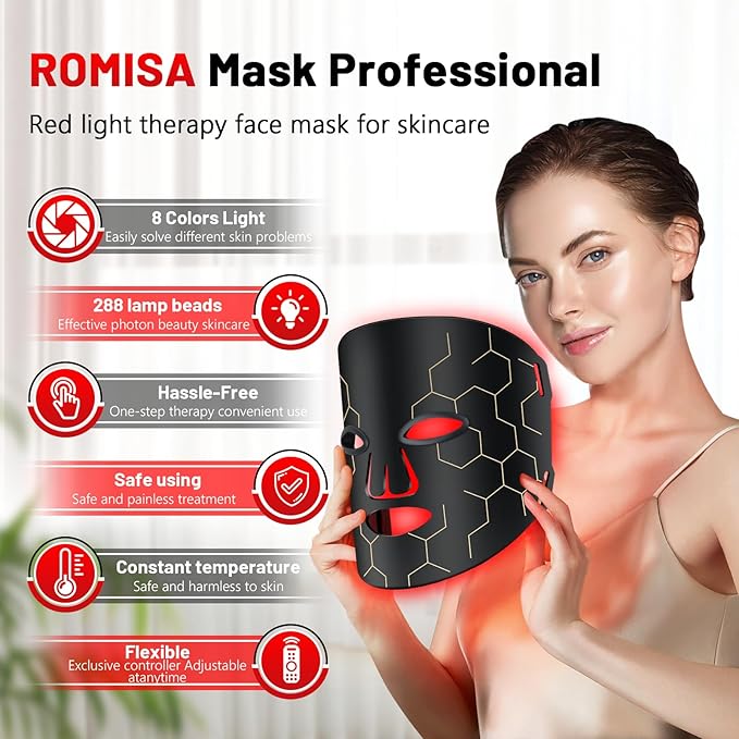 Red Light Therapy Mask for Face, 8-1 Colors 660nm&850nm Infrared