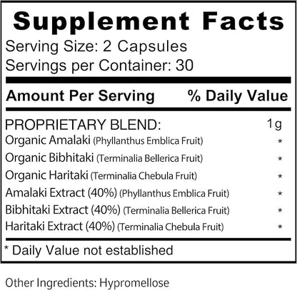Triphala Supplement - Organic Triphala Capsules 60 Capsules