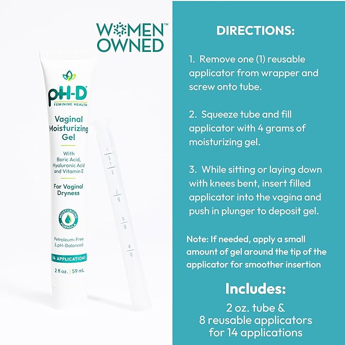 Boric Acid Moisturizing Vaginal Gel with Hyaluronic Acid, Vitamin E for Vaginal Dryness by pH-D Feminine Health, Woman Owned, Paraben-Free, pH-Balanced, Vegan, 14 Applications, Made in the USA