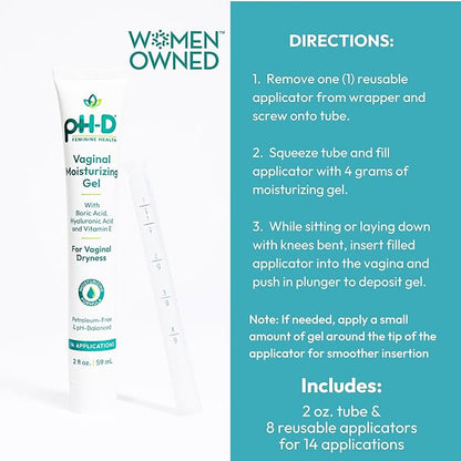 Boric Acid Moisturizing Vaginal Gel with Hyaluronic Acid, Vitamin E for Vaginal Dryness by pH-D Feminine Health, Woman Owned, Paraben-Free, pH-Balanced, Vegan, 14 Applications, Made in the USA
