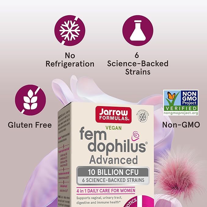 Jarrow Formulas Fem Dophilus Probiotics for Women - 10 Billion CFU, Female Vaginal Probiotics, Vaginal, Urinary Tract and Digestive Support, 30 Capsules