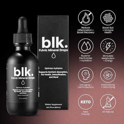 blk. PH 8+ Natural Mineral Alkaline Water Drops Electrolyte Infused with Fulvic and Amino Acids, Zero Sugar, 2oz., 2-Pack
