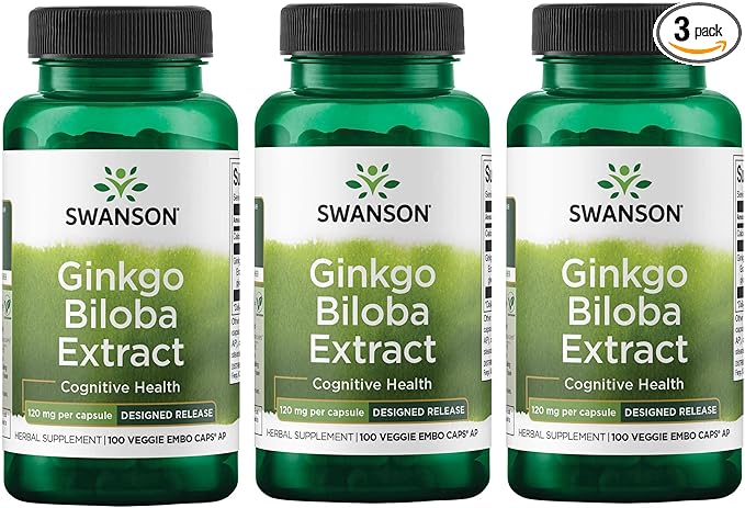 Swanson Ginkgo Biloba Extract Standardized Delayed-Release 120 mg (24% flavone 6% Terpene 100 Veggie (3 Pack)
