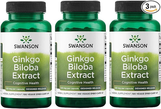 Swanson Ginkgo Biloba Extract Standardized Delayed-Release 120 mg (24% flavone 6% Terpene 100 Veggie (3 Pack)