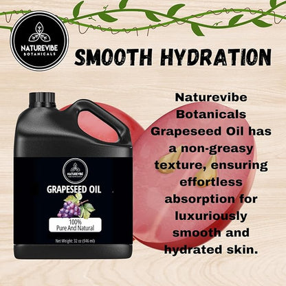 Naturevibe Botanicals Grapeseed Oil 32 Ounces 100% Pure