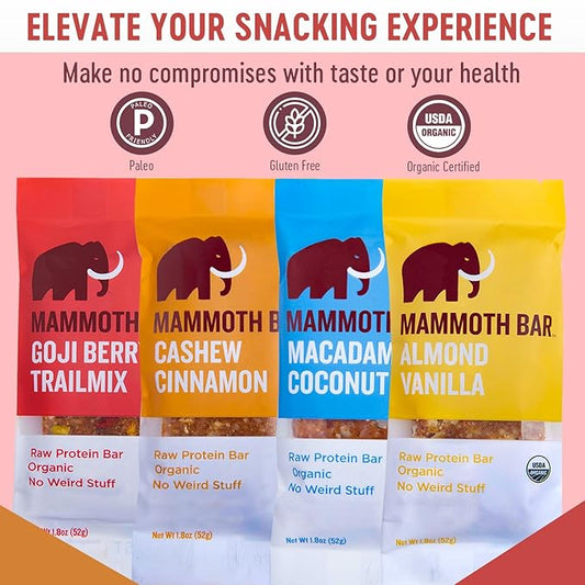 Mammoth Bar Variety Pack – 10 of our Organic, High Protein Bars – Made with Premium Nuts & Egg White Protein • Organic • Paleo • Gluten Free • GMO Free • Raw