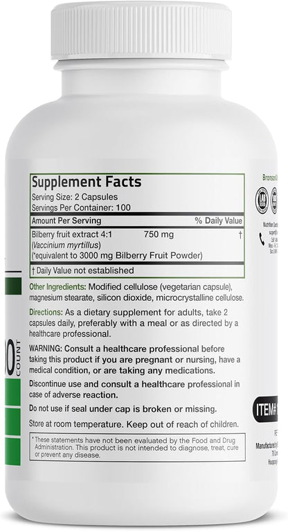 Bronson Bilberry Extra Strength Vaccinium Myrtillus, 200 Vegetarian