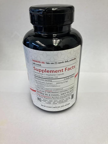 Saw Palmetto Extract 400mg (4,000mg Equivalent), 150 Capsules | Traditional Herb Supplement | Gluten-Free
