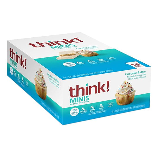 think! Minis Protein Snack Bar, Gluten Free, Cupcake Batter, 15 Count