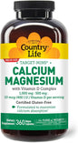 Country Life Target-Mins Calcium Magnesium 1000mg/500mg/10mcg, 360 360 Vegan