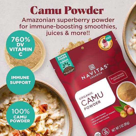 Navitas Organics Camu Camu Powder. Bag, 17 Servings — Organic, Non-GMO, Gluten-Free, 3 Ounce (Pack of 1) (858847000208)