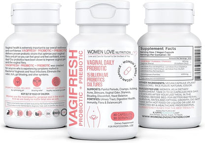 VAGIFRESH Vaginal Probiotics, pH Balance, Prebiotics 30 Count.