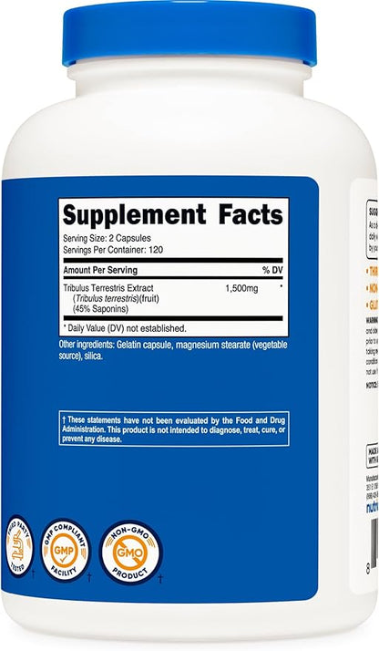 Nutricost Tribulus Terrestris Extract 1500mg, 240 Capsules 45% Saponins, 120 Servings,