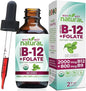 Why Not Natural Vitamin B12 Liquid Plus Folate - Organic Sublingual Extra Strength Vegan Drops - Methyl B12 and Folinic Supplement