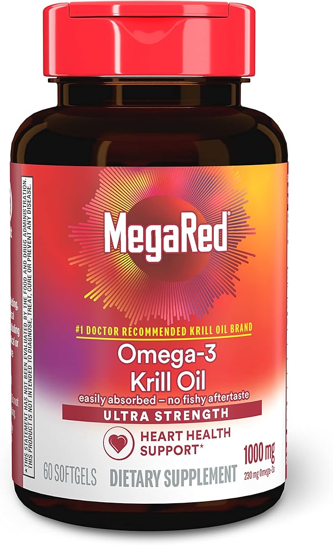 MegaRed #1 Doctor Recommended Krill Oil Brand 1000mg Omega 3 Supplement 60 Softgels