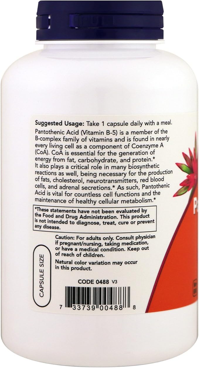NOW Foods Supplements,Pantothenic Acid (Vitamin B-5) 500 mg,B-Complex Vitamin,250 Capsules
