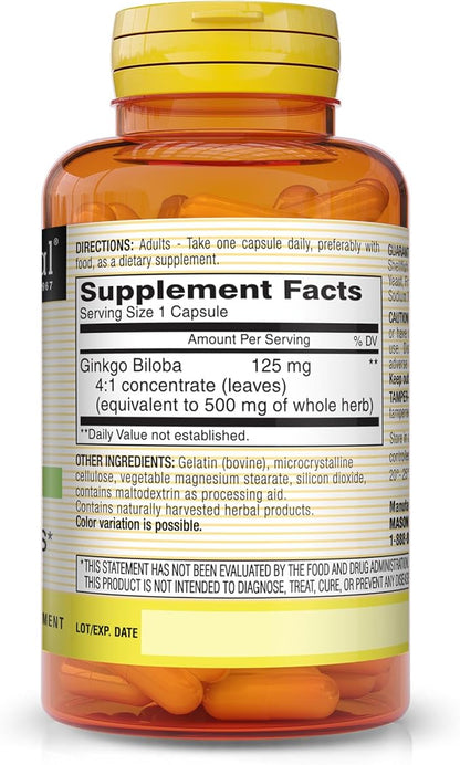 MASON NATURAL Whole Herb Ginkgo Biloba, 60 Day