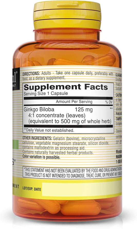 MASON NATURAL Whole Herb Ginkgo Biloba, 60 Day