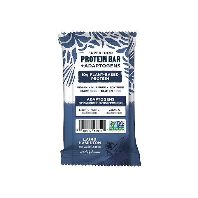 Laird Superfood Functional Protein Bars, Protein Bar but Better with Real Ingredients, Functional Mushrooms 10g Plant-Based Protein, 6g Fiber, Blueberry Sunflower Butter, 10 Count (Pack of 1)