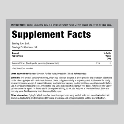 Piping Rock Yohimbe Bark Extract Liquid | 4 Fl Oz | Supplement for Men & Women | Alcohol Free Herbal Drops | Vegetarian, Non-GMO, Gluten Free
