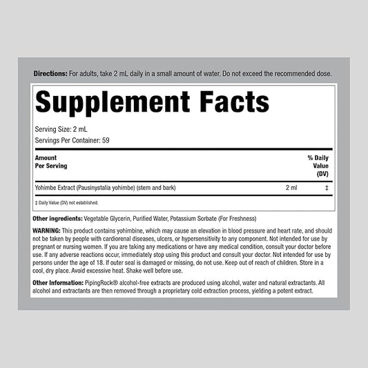 Piping Rock Yohimbe Bark Extract Liquid | 4 Fl Oz | Supplement for Men & Women | Alcohol Free Herbal Drops | Vegetarian, Non-GMO, Gluten Free