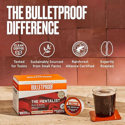 Bulletproof The Mentalist Medium-Dark Roast Single-Serve Pods, 10 Count, 100% Arabica Coffee Sourced from Central and South America