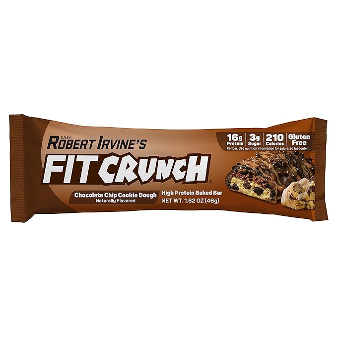 FITCRUNCH Snack Size Protein Bars, 6-Layer Baked Bar, 3g of Sugar, Gluten Free & Soft Cake Core (9 Bars, Chocolate Chip Cookie Dough)