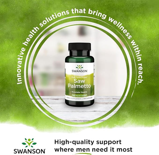 Swanson Saw Palmetto - Herbal Supplement Promoting Male Prostate Health Support - Natural Hair Supplement & Urinary Health Support - 540 mg 100 Capsules (2 Pack)