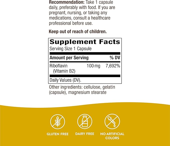 Nature's Way Riboflavin Vitamin B2, Supports 100mg per 100 Capsules