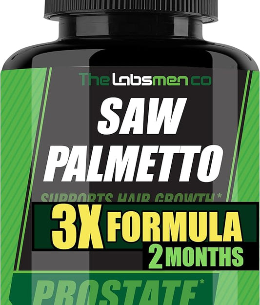 3X Formula Natural Prostate Health Supplements for Men - 1235mg Saw Palmetto Reduce Nighttime Bathroom Trips + Hair Growth/Hair Loss Prevention, 2-Mons