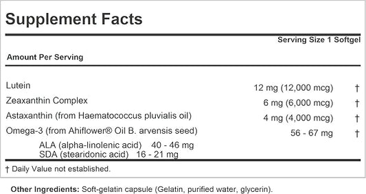 ANDREW LESSMAN Maximum L+Z with Astaxanthin 120 Softgels 12mg Lutein, 6mg Zeaxanthin, 4mg Astaxanthin.