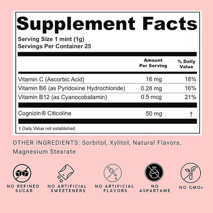 NOOZ Focus Mints Refill Bag - Caffeine-Free Brain Booster for Mental Clarity-Tangerine & Lemon Flavor | Sugar-Free, Travel-Friendly Supplement with Vitamin C, B6, B12 - Non-GMO, Clean Label, 150 Mints