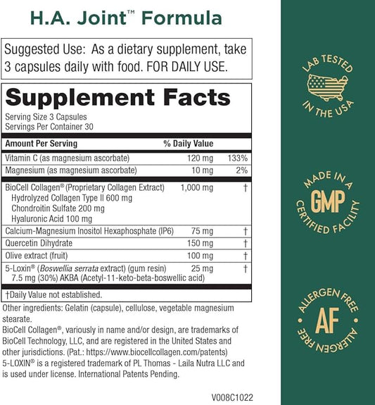 Purity Products HA Joint Formula Hyaluronic Acid + Key CoFactors - Joint + Skin Multi Collagen (Type I, II & III) - 5-Loxin - Olive Fruit Extract - Joint Flexibility + Mobility - 90 Capsules (2)