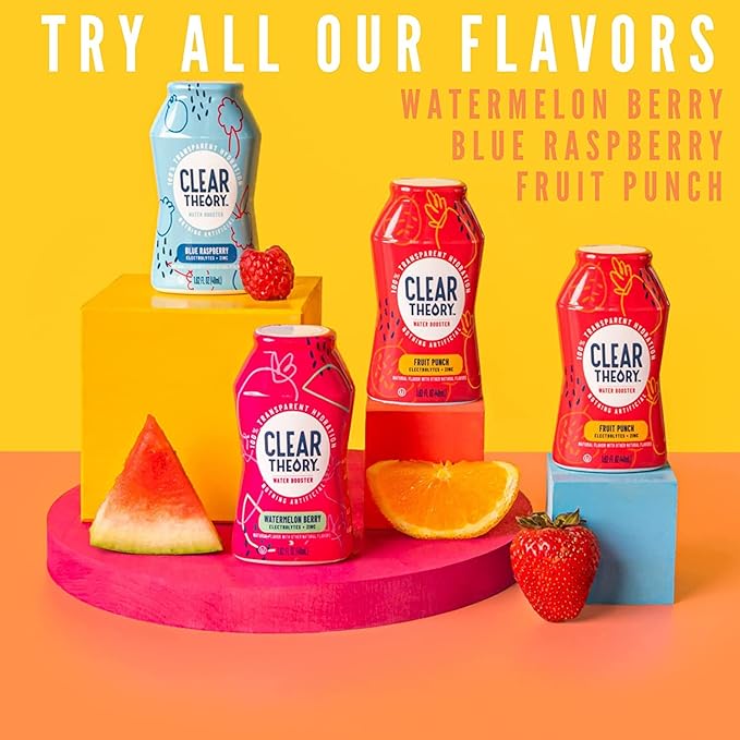 Clear Theory Water Flavoring Drops, Electrolytes Drink Mix, Water Enhancer Liquid, Flavored Hydration for Kids, Vegan, Gluten Free, Low Calories, Stevia, Variety Pack, 3 Pack, 1.62 Fl Oz Bottles