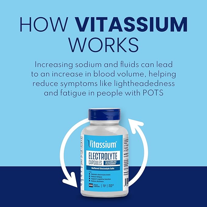 Vitassium Electrolyte Capsules, Electrolytes for The Management of POTS and High Sodium Diets, Unflavored Electrolytes, 200 Count