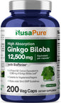 NusaPure Ginkgo Biloba Extract 12,500mg per 200 Capsules 50:1) Bioperine