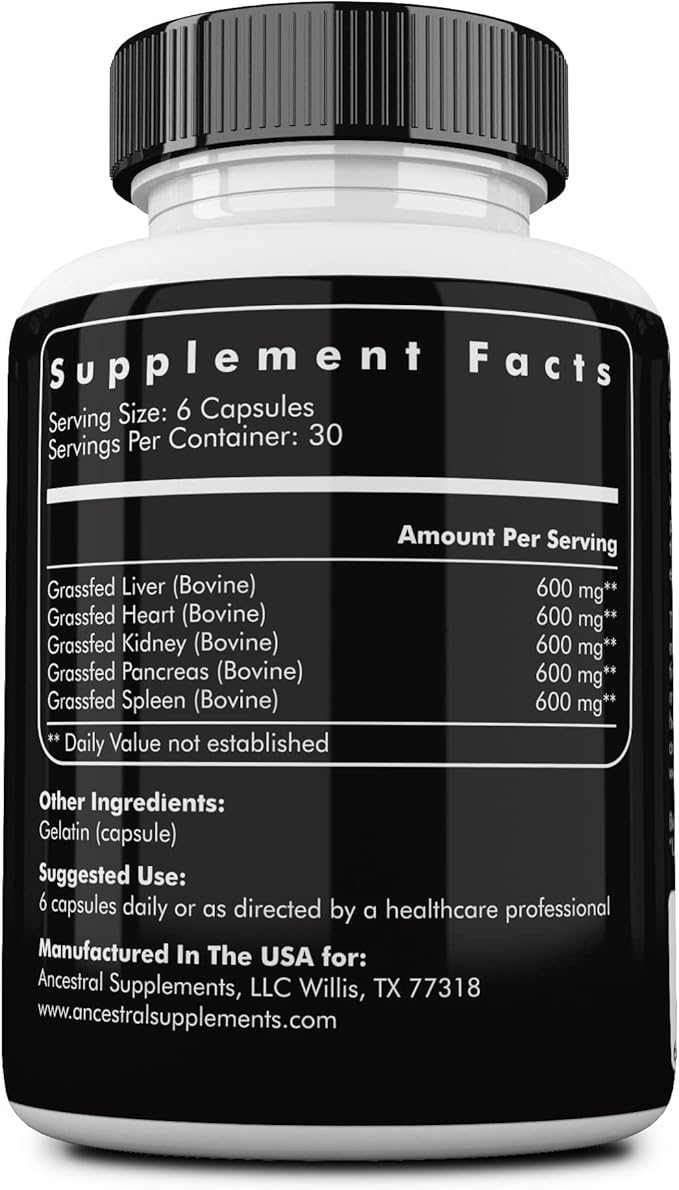 Ancestral Supplements Grass Fed Beef Organ 180 Capsules